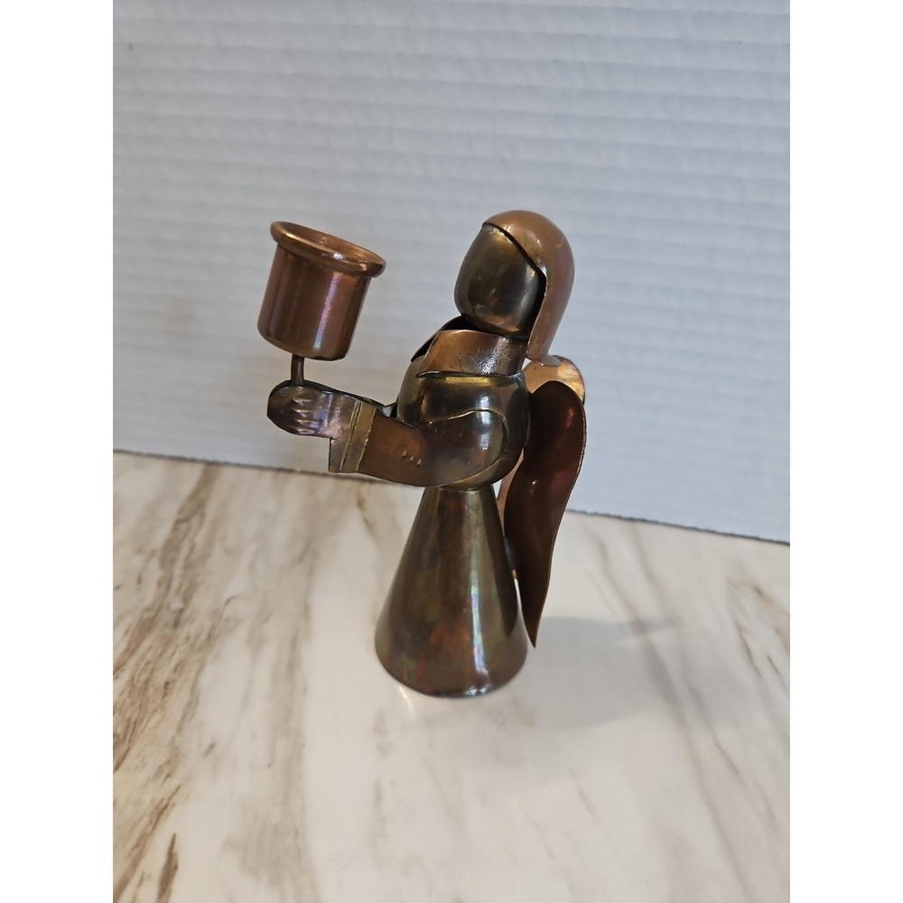 Vintage copper and brass angel candle holder, 4 1/2 inches Christmas